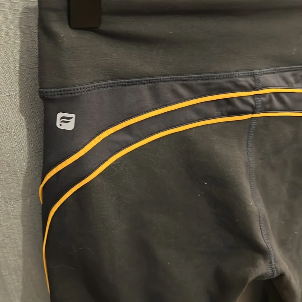 Fabletics Black Capri Leggings with Orange Piping